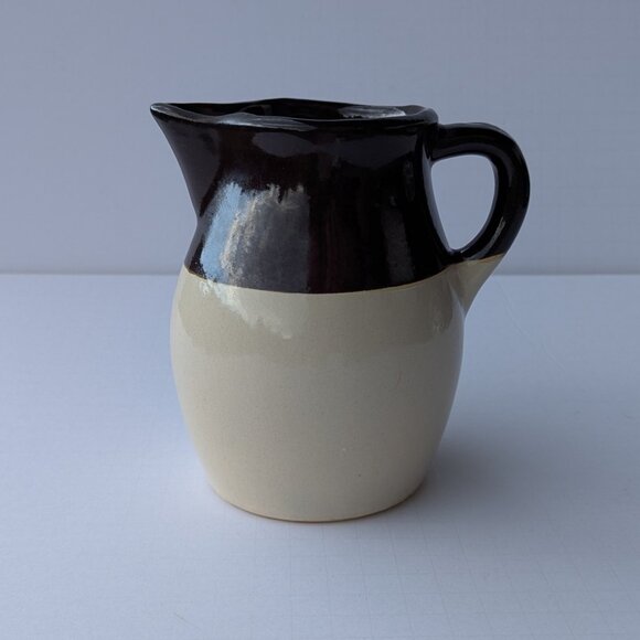 Vintage Roseville Pottery Pitcher Jug  6" Dark Brown and Cream RRP Co USA - Picture 8 of 16